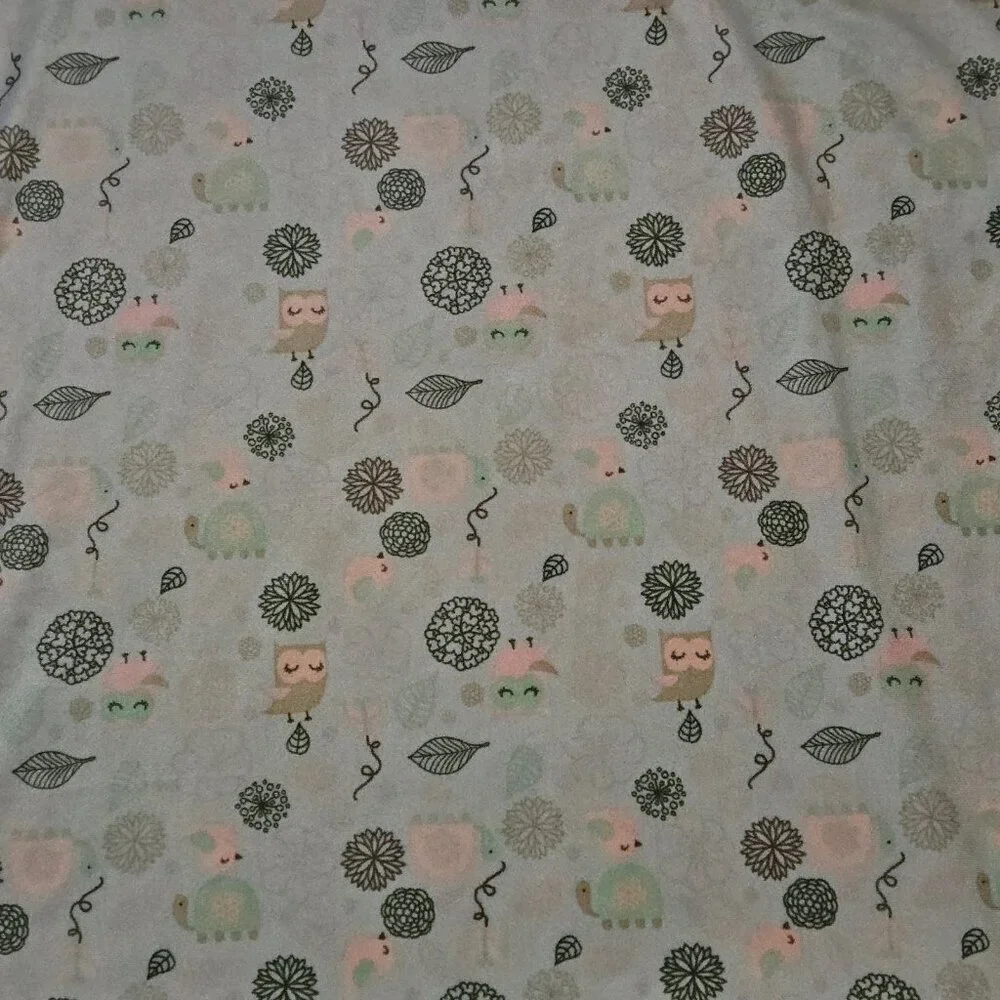 Chick Pea Gray Owl Bird Turtle Leaves Baby Blanket Fleece Sherpa Pink Green